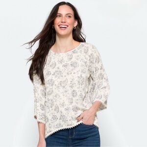 Stitch Fix Papermoon Enola Crochet Detail Top White Blue Purple Floral Size XS